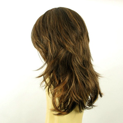 Perruque Femme Semi-longue Chocolat Mèches Cuivrées - Modèle Ninon 627C, Neuf Avec étiquettes