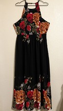 Unbranded Women's Sleeveless Halter Neck Vintage Black Floral Maxi Dress