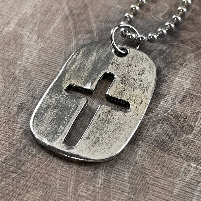 Cross Tag Antique Silver Finish Pendant (g2-bc) Ball Chain
