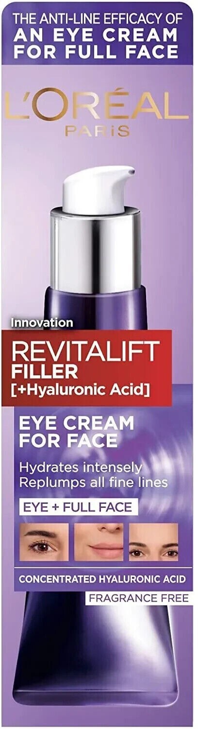 L'Oreal Revitalift Filler Eye Cream for Full Face with Hyaluronic Acid, 30Ml