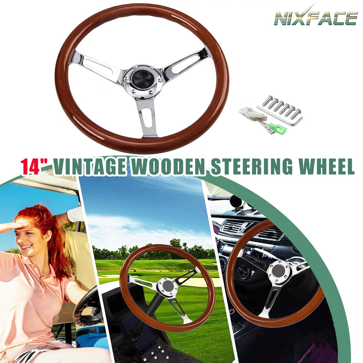 14'' Wood Grain Steering Wheel Vintage Grant Nostalgia Style w