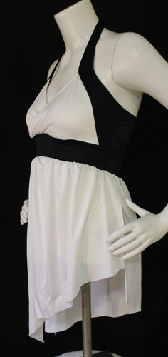 Curtain Call Adult Medium Dance Costume Off-White/Black Halter Top Asym. Skirt - Picture 3 of 9