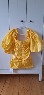 Rotate Birger Christensen Puffed Sleeve Vinyl Minikleid S