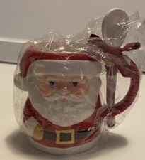 Taza de café Holiday Time Santa con cuchara taza de té 20 OZ loza Navidad