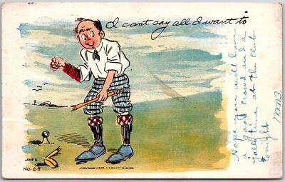 1909 I Cant Say All I Want To Comic Boy Playing Golf Posted Postcard