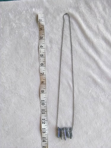 Iridescent blue titanium coated quartz crystal bar dangle chain necklace new - Picture 2 of 2