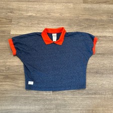 Vintage Nike Polo Shirt Womens Medium Blue Orange Batwing Made in USA 80s 90s