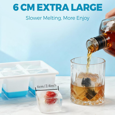 Large Ice Cube Trays 2 Pack, Easy Release 2.4'' Super Big Ice Cubes, Stackable...