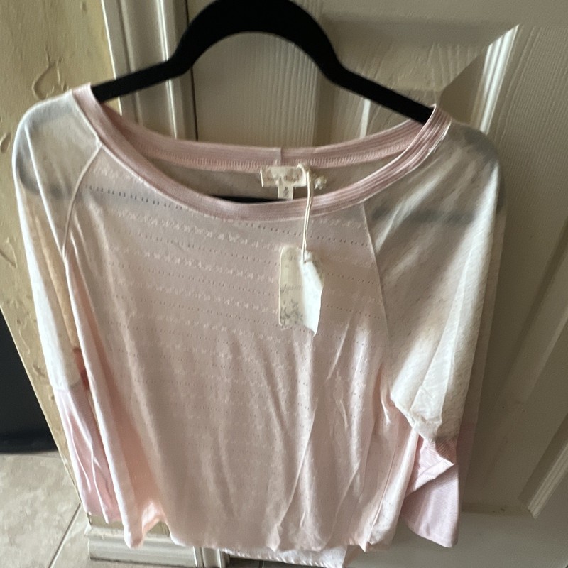 Hem & Thread Women’s Pink/Gray Striped Knit Crew Neck 3/4 Sleeve Top M
