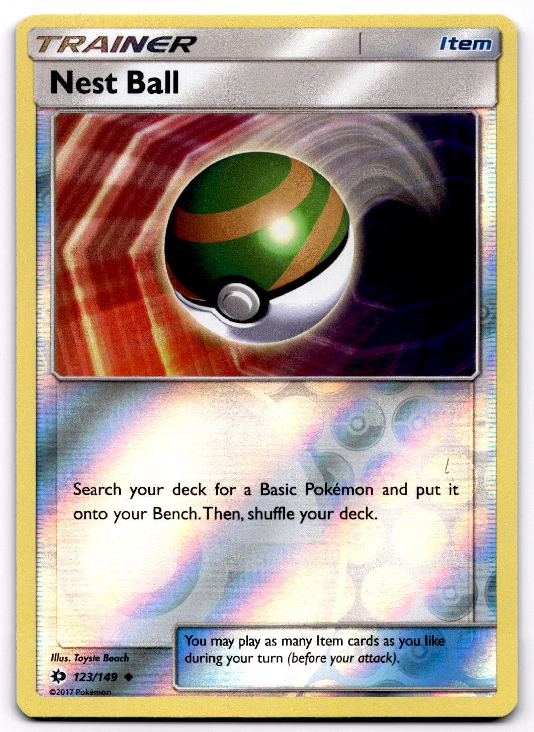 Nest Ball 123/149 SM Sun & Moon Base Set Reverse Holo Uncommon Pokemon Card - NM