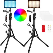 2 Packs RGB LED Video Light with Adjustable Tripod Stand/White Filters, Dimma...