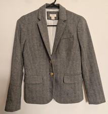 J. Crew Grey Houndstooth Two Gold Button Blazer Size 00 Wool Blend