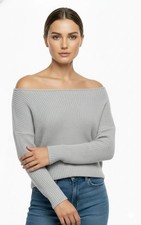Womens  Slash Neck Off Shoulder Knitted Baggy Jumper Oversized Crop Sweater