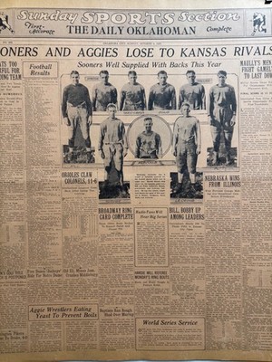 1925 OKLA. OU SOONERS FOOTBALL BACKFIELD PLAYERS OKLA. CITY NEWSPAPER PAGE