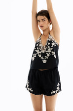H M Embroidered Cotton Pajamas Black
