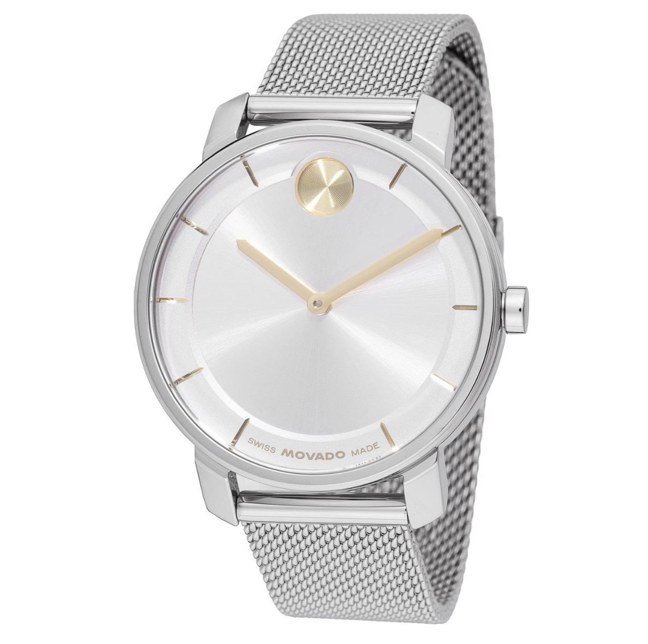 Movado Bold Men's Wristwatch Silver Mesh Stainless Steel Quartz