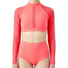 BalTogs High-Waist Mesh Crop Top and Briefs Set Coral Salmon Dance Dancewear
