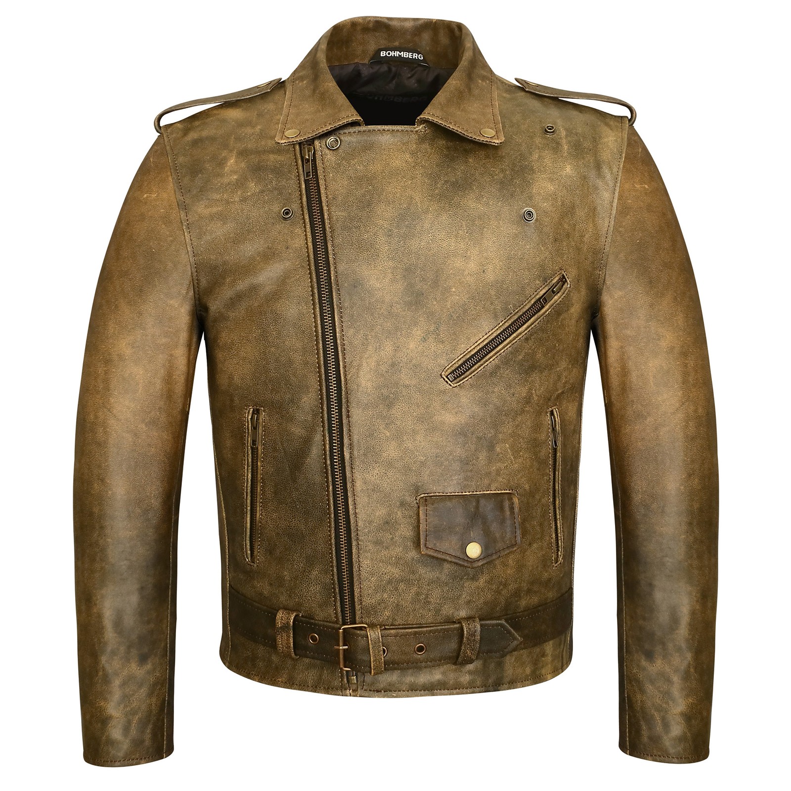 Giacca biker vintage Bohmberg in pelle pull-up foto 5