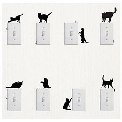 Wall Sticker, 8 pcs Cute Cat Design Light Switch Decor Decals Wall Stickers Cat