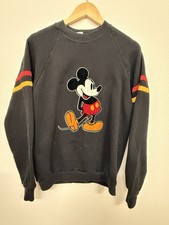 Vintage Mickey Mouse Sweatshirt 80s M Black Disney Striped Crew Made USA READ