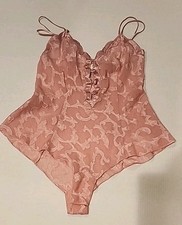 Victoria's Secret Bodysuit Teddy Romper Size S Pink Satin Vtg Gold Label