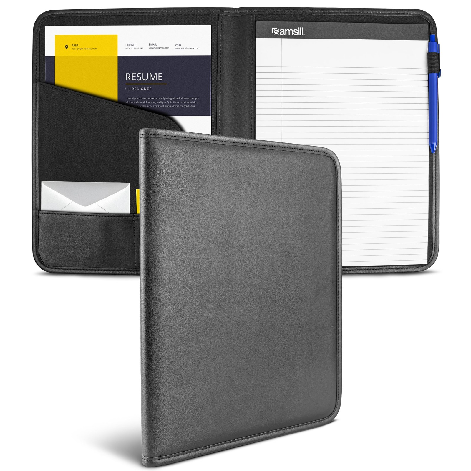 Samsill Professional Padfolio - Faux Leather Letter - 8.5 x 11 inches, Black