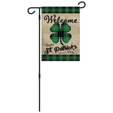 St. Patrick's Day Welcome 12x18in Plaid Garden Flag  Yard Pole Bundle