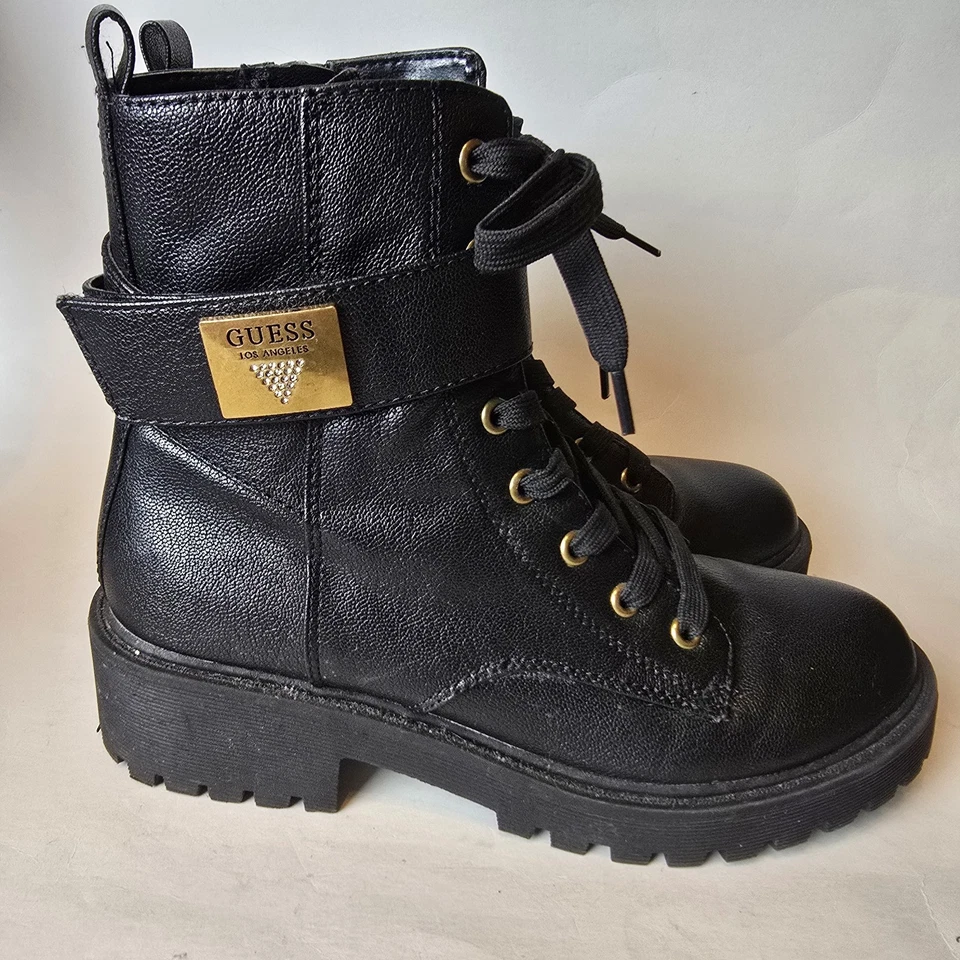 Botas de Combate Guess Los Angeles para Mujer 7 Negras Gruesas Plataforma Con Cordones + Cremallera Foto 4 de 4