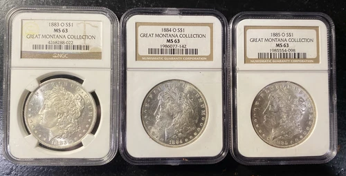1883-O 1884-O 1885-O Morgan Silver Dollar NGC MS63 Great Montana Collection Lot