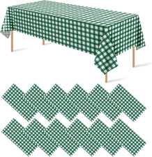 12Pack Dark Green Plastic Checkered Tablecloth, Premium Decorative Disposable Gr
