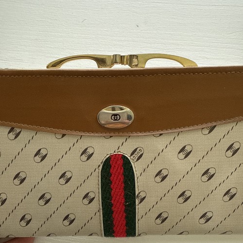 Vintage Gucci red green stripe 80s 1980s clutch gold snap Not Authenticated - Picture 4 of 10