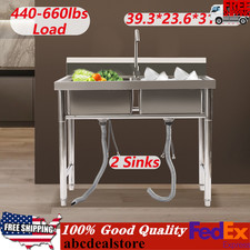 Freestanding 2 Bowls Kitchen Sink Stainless Steel Fruit Dishwasher Sink w/Faucet