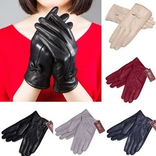 Gloves Women's Genuine Lambskin Leather Solid Winter Warm Driving Soft Lining US