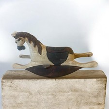 Vintage Handcrafted Wood Rocking Horse Folk Art Country Farmhouse Decor 13  x7  