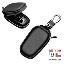 Yourkar Car Key Case, Genuine Leather Auto Key Fob Storage Bag, Key Chain Black