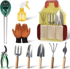 Garden Tool Set,10 Pcs Heavy Duty Gardening Hand Tools Set with Soil Moisture Me