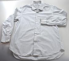 Salvatore Ferragamo Shirt Italy Button Front Blue White Stripes Cotton Men 15  