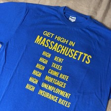 Vintage Get High in Massachusetts Shirt Made In USA Ched New England XL 70s 80s