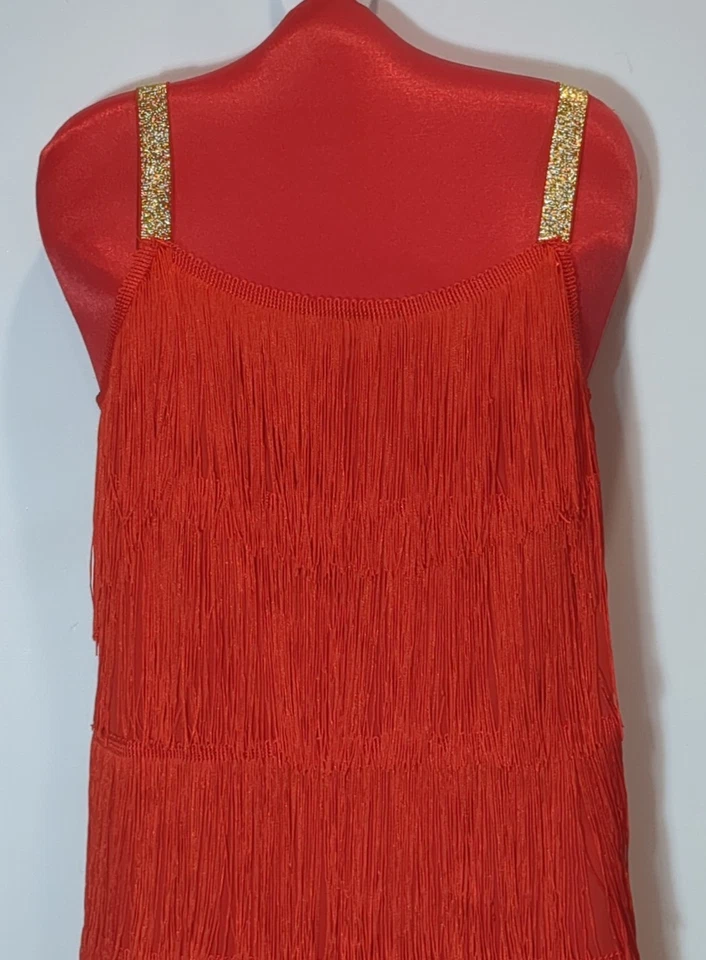 Vestido estilo años 20 aleta rojo mediano flecos pluma boa disfraz fiesta Halloween Foto 3 de 4