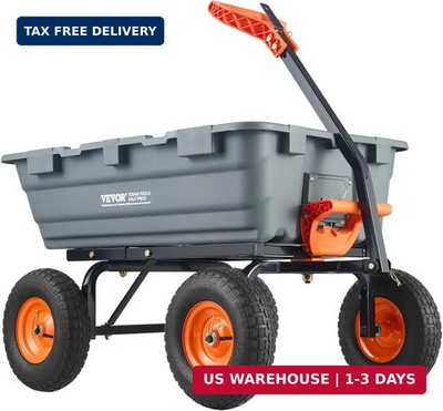 VEVOR 1200lbs 7Cu.Ft. Garden Dump Cart with 2-in-1 Convertible Handle and 13in A