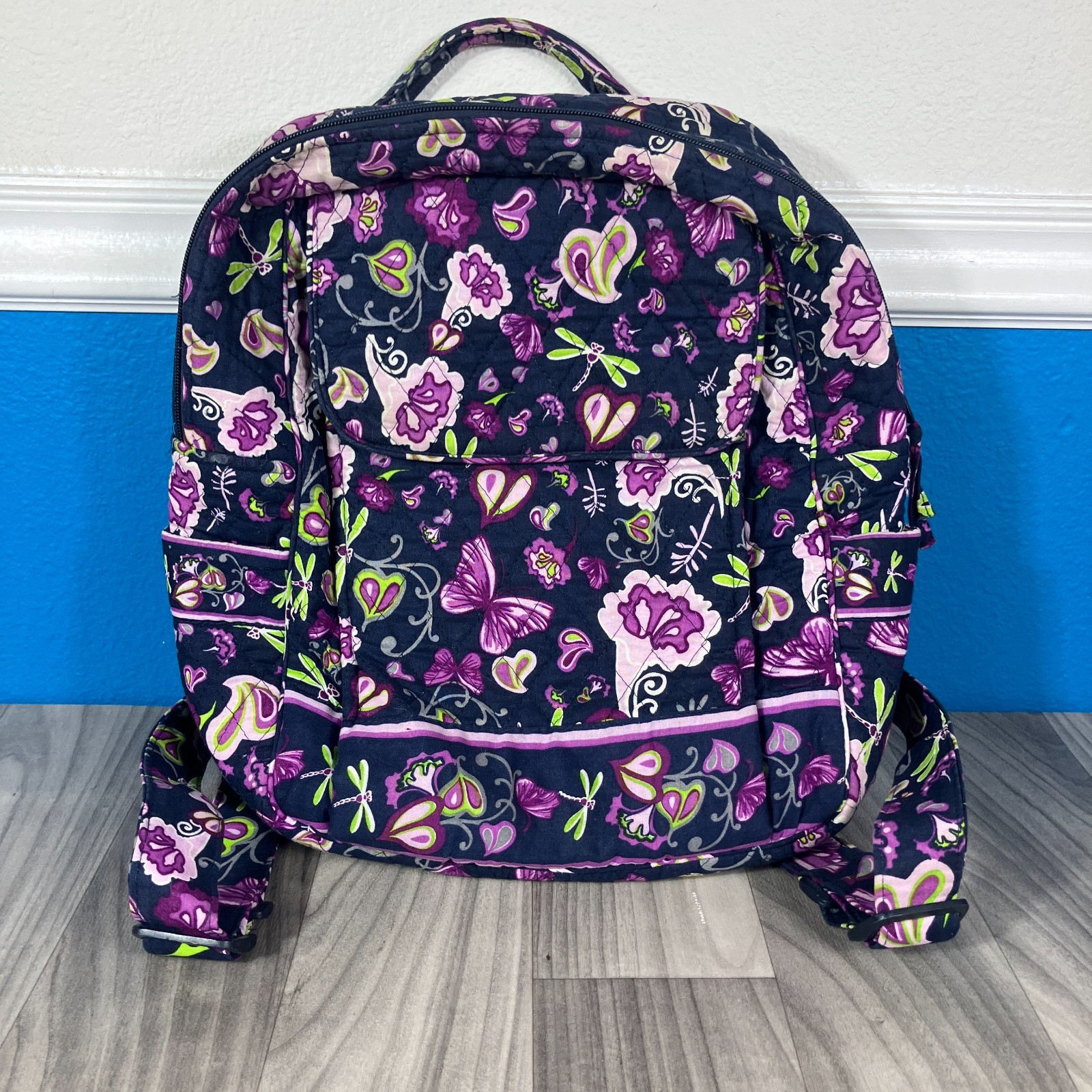 Vera Bradley Iconic Purple Butterfly Print Backpack Quilted 