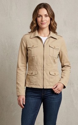 Vtg Y2KRalph Lauren Cotton Front Flap Pockets Full Zip Khaki Cargo Jacket Sz S
