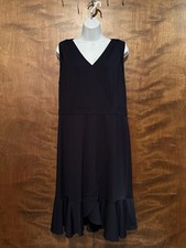 Talbots Sleeveless Flounce Hem Midi Wrap Dress Womens 12 Navy Blue Ponte Sheath