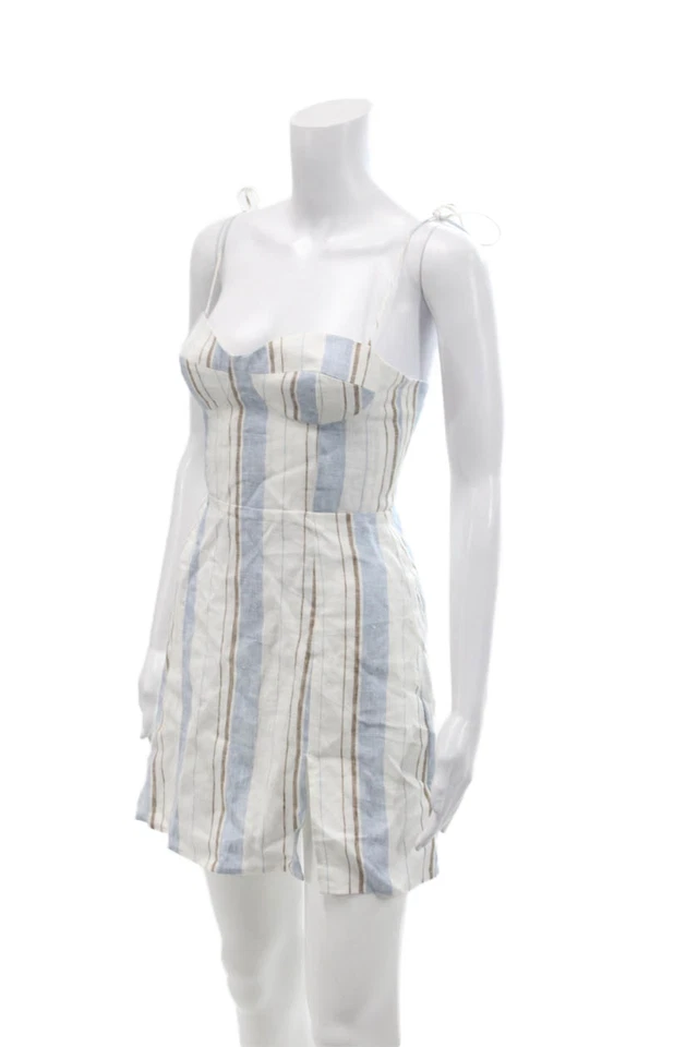 Reformation Womens Cotton Sweetheart Neckline Zip Stripe Dress White Size 0 - Image 2 of 4
