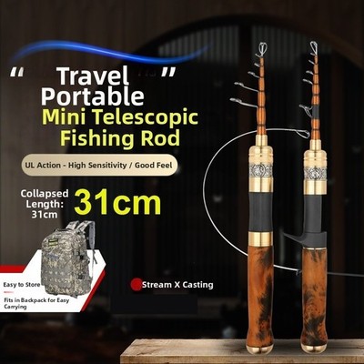 UL Carbon Casting Rod Wood Handle for Small Stream Fishing Collapses 31cm