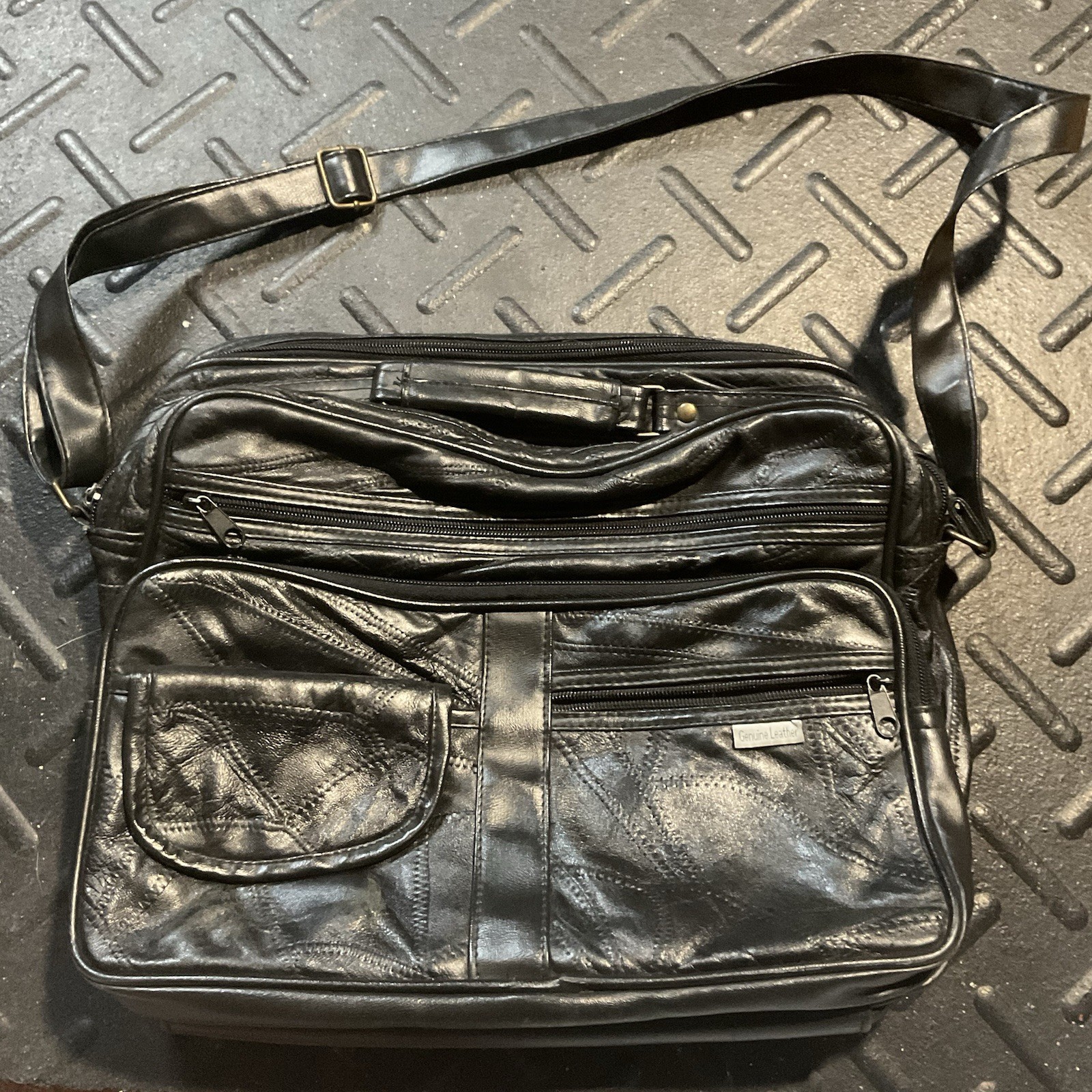 Vintage Black Patchwork Leather Briefcase Laptop … - image 1