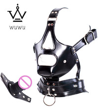 PU Leather Hood Bondage Head Mask Harness Detachable Mouth Gag Head Hood Mas