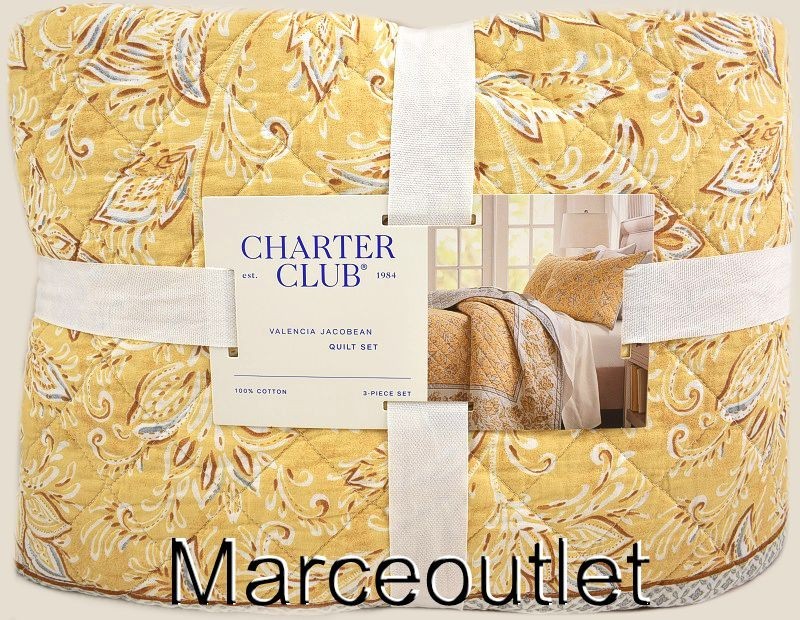 Charter Club Valencia Jacobean Reversible FULL / QUEEN Quilt & Shams Set Yellow
