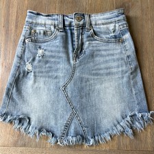 7 For All Mankind jean Mini Skirt Girls 8 Distressed Denim Pockets Zip Front