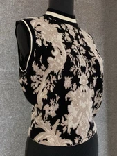 Ont Welfth  Vest Sz M Black/ Beige Knit Beads Rhinestones Damask Style Women’s